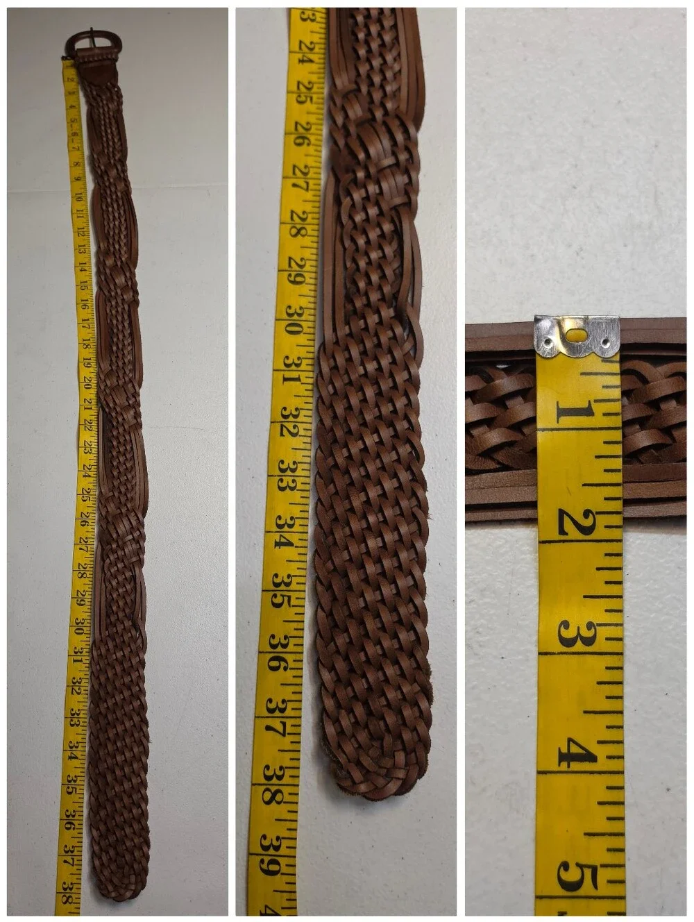 Vintage Y2K Wide Brown Leather Woven Braided Belt By New York Studio